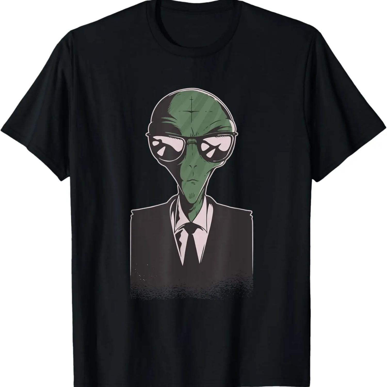 Cool Alien in a Suit and Black Glasses T-Shirt S