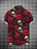 Skull Head Floral Print Men'S Casual Shirt Single Breasted Button-Up Short Sleeve for Summer Vacation & Casual Attire Everyday