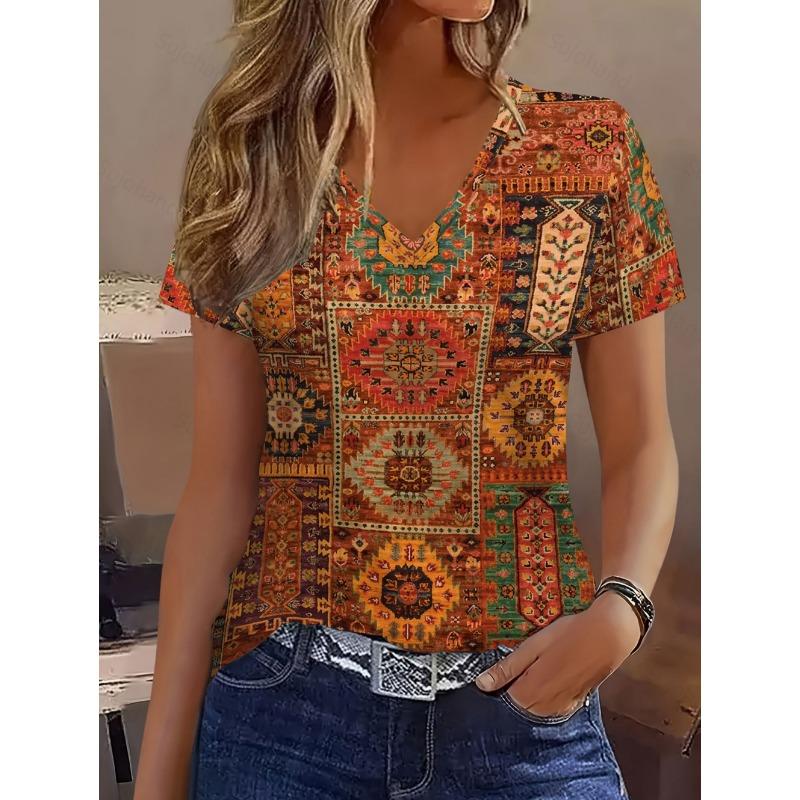 Stripe Graphic T Shirt Women Summer V-Neck Short Sleeve Tops Holiday Casual Tees Y2k Woman