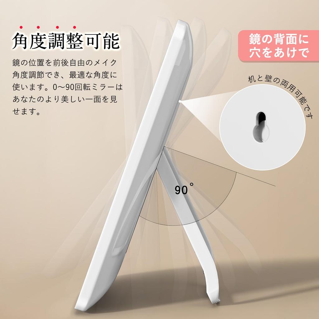 ORTCI Tabletop Folding Mirror for with LED 3 Adjustable Adjustable USB Touch ReFa White Mirror, Actresses, Light, Colors, Brightness, Angle, Charging,