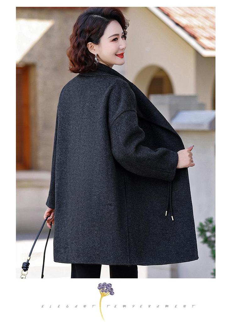 2026 Autumn Elegant Wool Lapel Coat for Moms – Double-Faced Windbreaker Jacket for Middle-Aged and Elderly Women