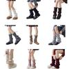 Solid Color Drawstring Leg Warmers for Women Girls Ribbed Knit Turn Cuff Boot Covers Socks for Ballet Dance Skating Yoga