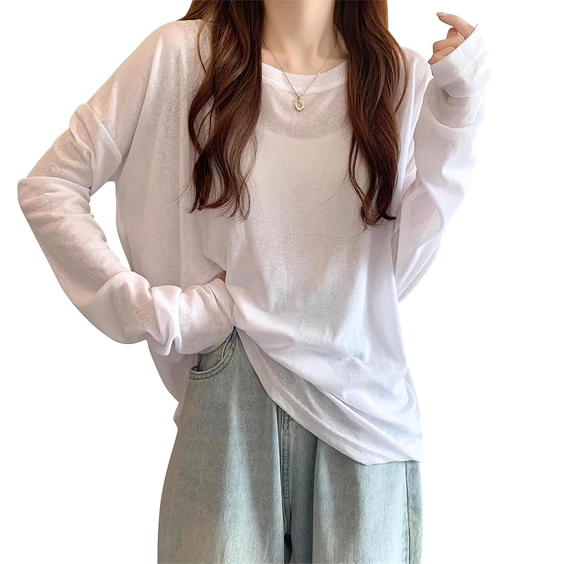 

t-shirt ladies tops long sleeve [UPF50+ sun protection/transparent design/maximum body coverage effect] blouse Thin layered clothing UV cut crew neck