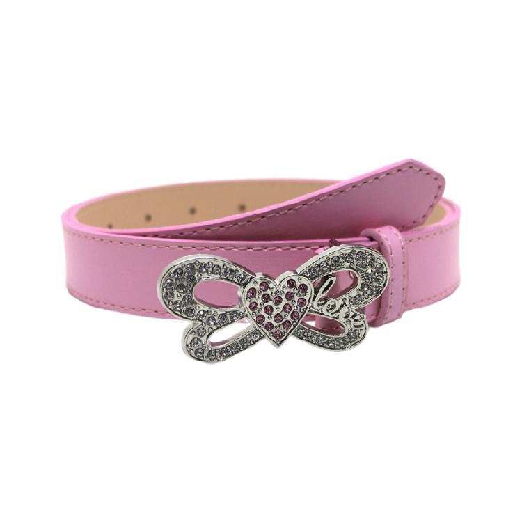 

Shinning PU Belt with Rhinestone Buckle Woman Girl Decorative Belt for Skirt рожевий
