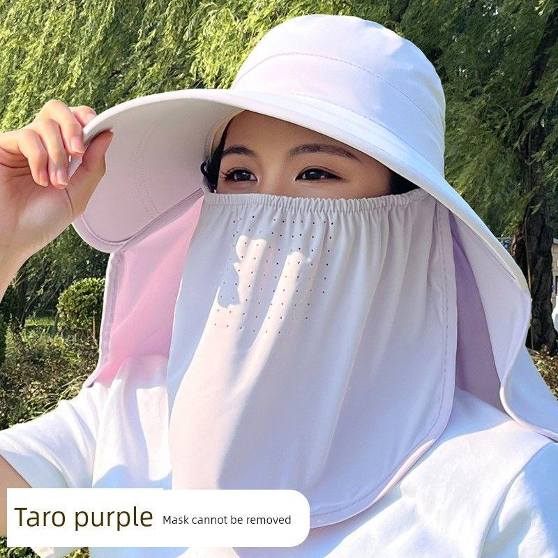 

2025 New Arrival Full Face Sun Protection Visor Cap Women s Summer Big Brim Neck Sun Mask UV Protection Sun Hat Fragrant Taro purple