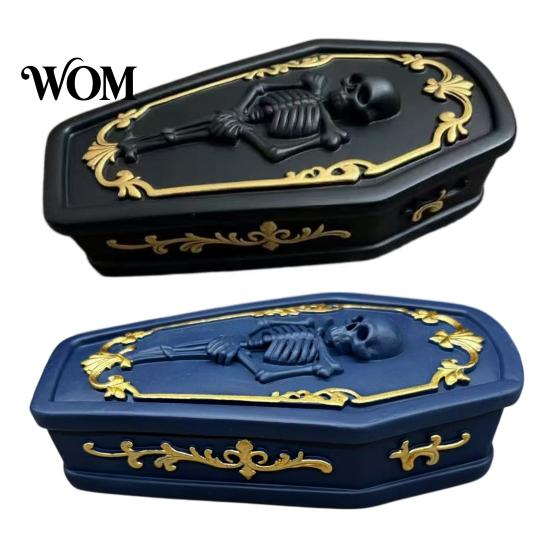 Resin Trinket Casket Gothic Skull Jewelry Box, Spooky Storage Figurine for Decorative Container Rings, Halloween Dark Tabletop Organizer, Unique Gift