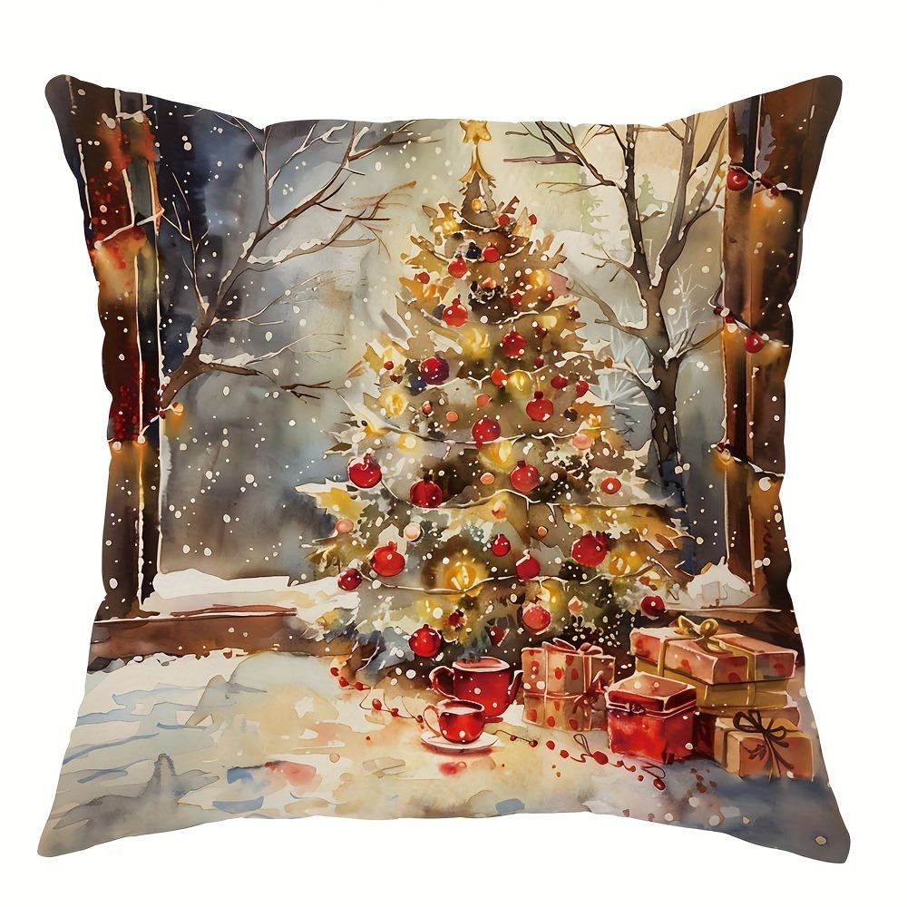 Christmas Decoration Pillowcase Christmas Tree Snowman Pattern Is Suitable for Home Room Living Room Sofa Cushion Cover