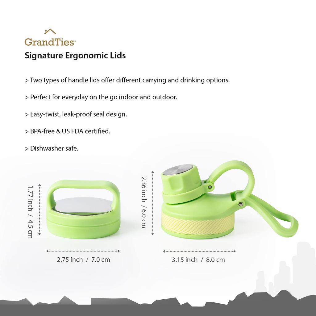 GRANDTIES Premium Vacuum Insulated Stainless Steel Wide Mouth Water Available In 9 Includes Two Lids Large Easy To Add Ice Bottle, 946ml, Colors, &