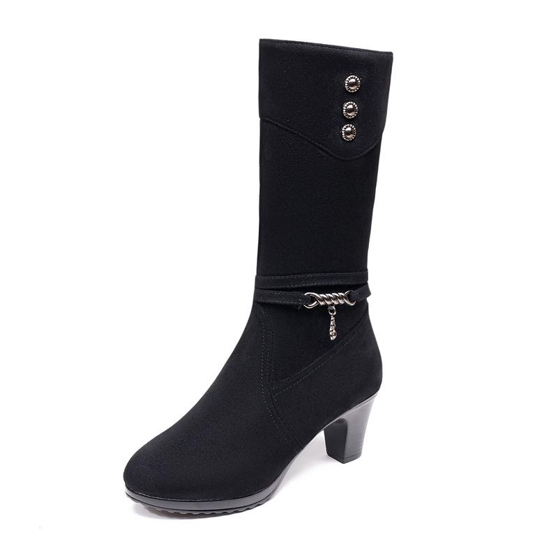 Women's Winter High-Heel Over-the-Knee Boots with Velvet Lining and Chunky Heel