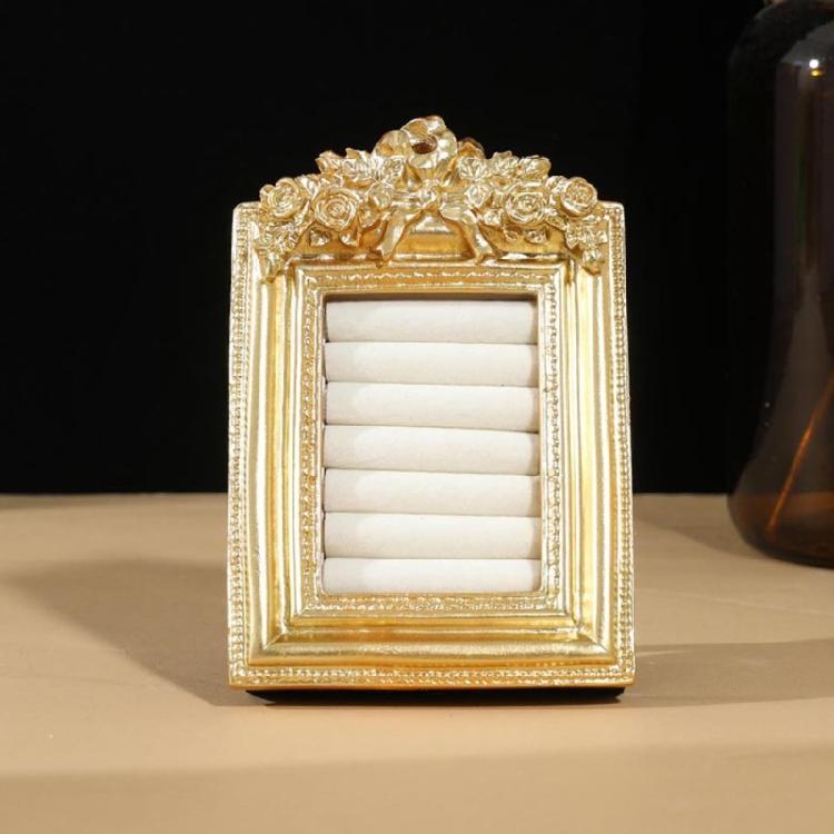 Dekoratives goldenes Harz Ohrring-Präsentationsfach Schmuck-Organizer Fotorahmen für Boutique-Auslagen