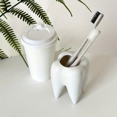 Ceramiczny Biały Pojemnik na Szczoteczki do Zębów Duży Kształt Zęba Pojemniki na Długopisy Przechowywanie Drobiazgów na Biurko Doniczka Wazon Kubek Kreatywny Dekor Prezenty