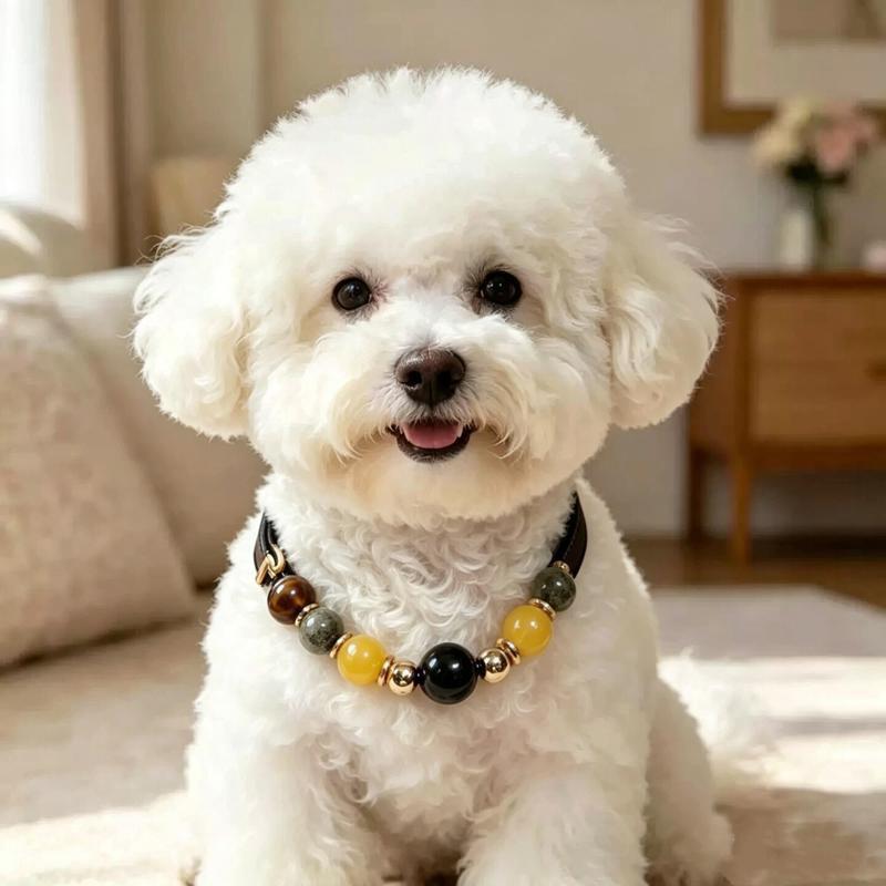 Handmade Natural Crystal Stone Pet Collar Necklace Dogs Cats Accessory With Beaded Design
