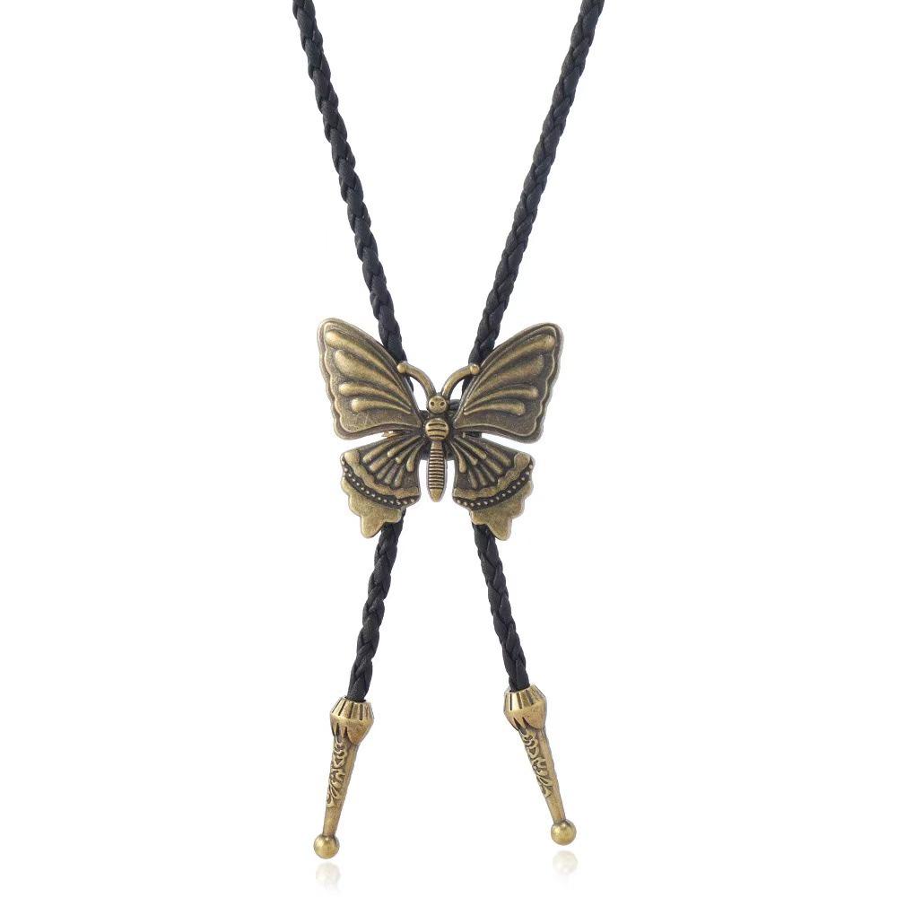 

Gold Butterfly Alloy Sweater Necklace – Versatile Retro Leather Bolo Chain антична бронзова кольору