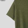 INCERUN Men High Neck Short Sleeve Casual Rib Fitted Tops T-shirts