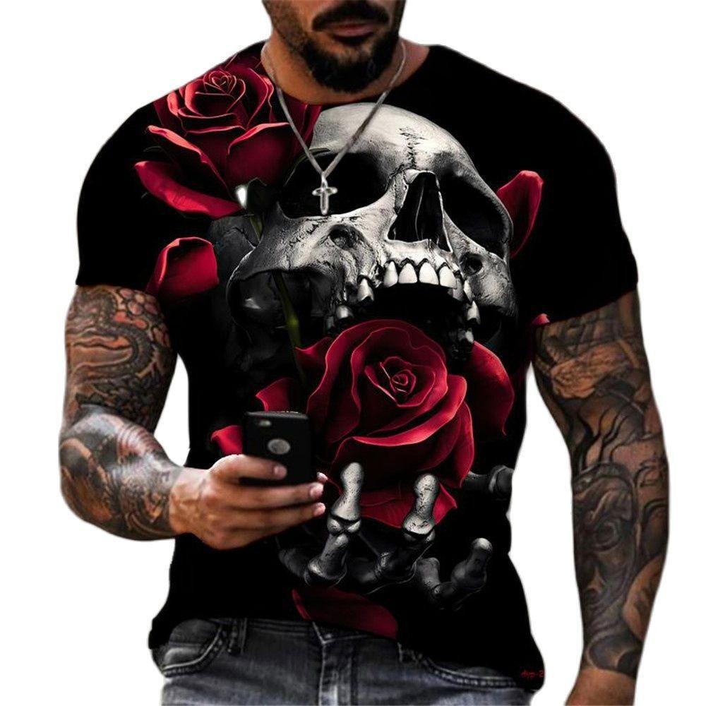 Skeleton 3D Print T-shirt Round Neck Short Sleeved T-shirt Top High Street Unisex Style