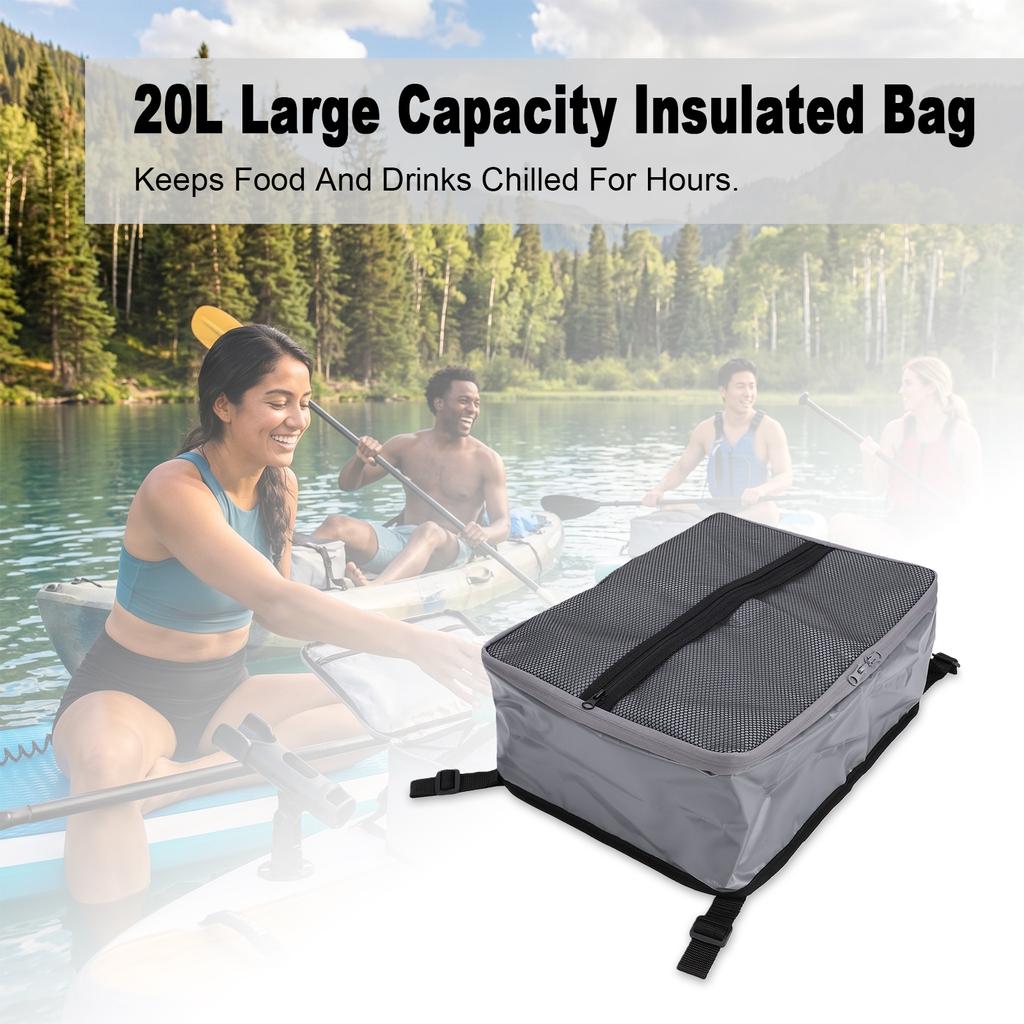 Borsa termica da 20L Borsa da deck isolata per Stand Up Paddle con 4 fibbie metalliche Design a prova di perdite Tasca in rete Accessori per kayak