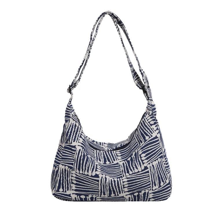 Stylish Large Capacity Striped Canvas Crossbody Bag For Women Comfortable For Everyday Carry синий