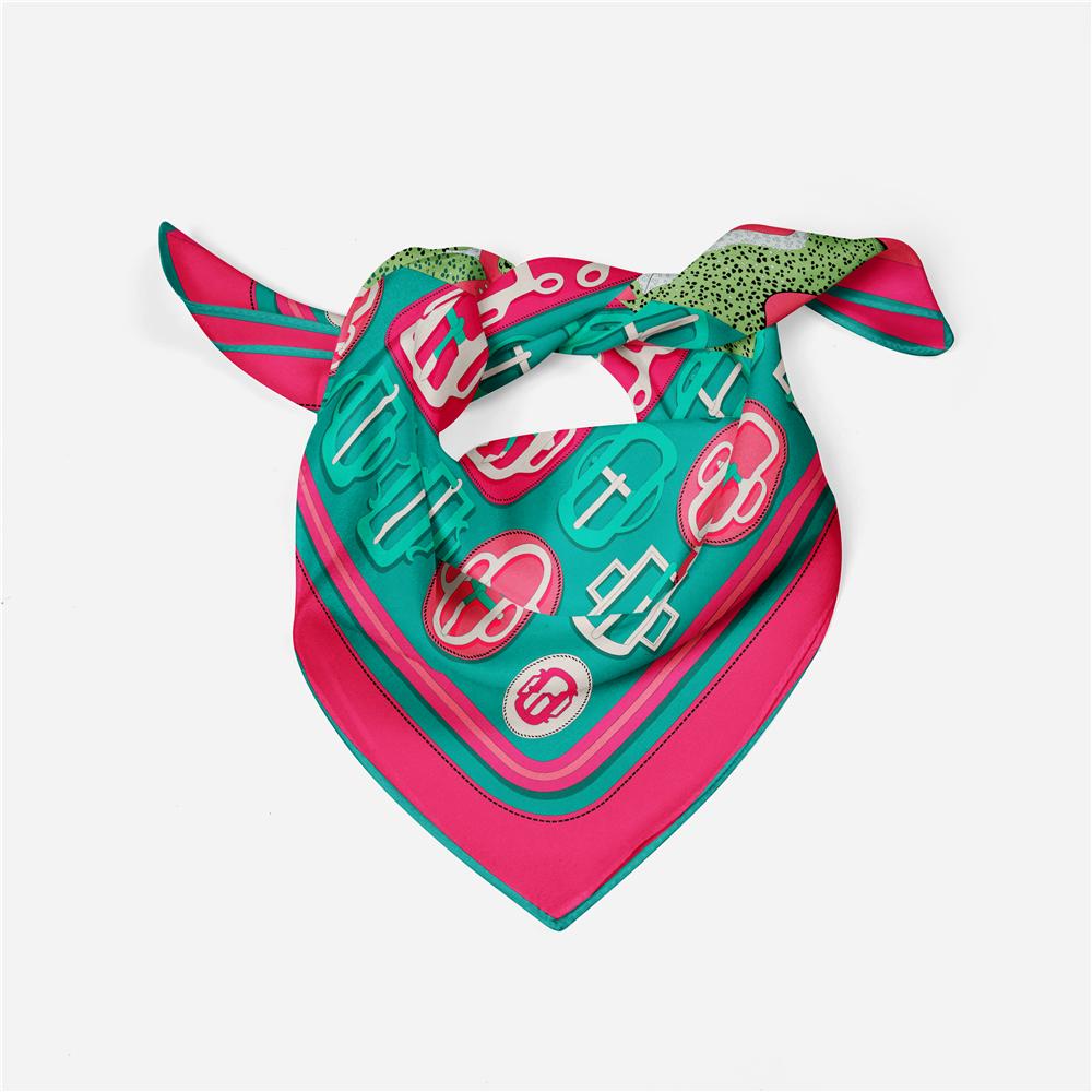 Twill Silk Scarf Woman Leopard Belt Print Square Scarves Wraps Bandana Small Hijab Foulards Lady Tie Headband Neckerchief 53CM