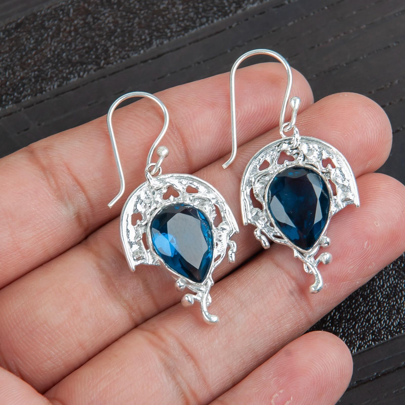 

Лондонский голубой топаз драгоценный камень 925 стерлинговое серебро ювелирные изделия ручной работы серьги 1,73 CE-5-4