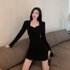 Sexy Ruffles Black Mini Dress Women Winter Vintage Long Sleeve Irregular Design High Waist Dress Casual Evening Party Dress New