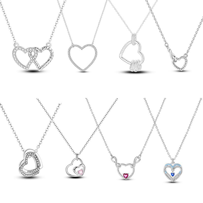 Heart to Heart Necklace Copper Metal Authentic Original Love Heart Pendant Bead Component Chain Link Designed For Women Wedding Engagement High