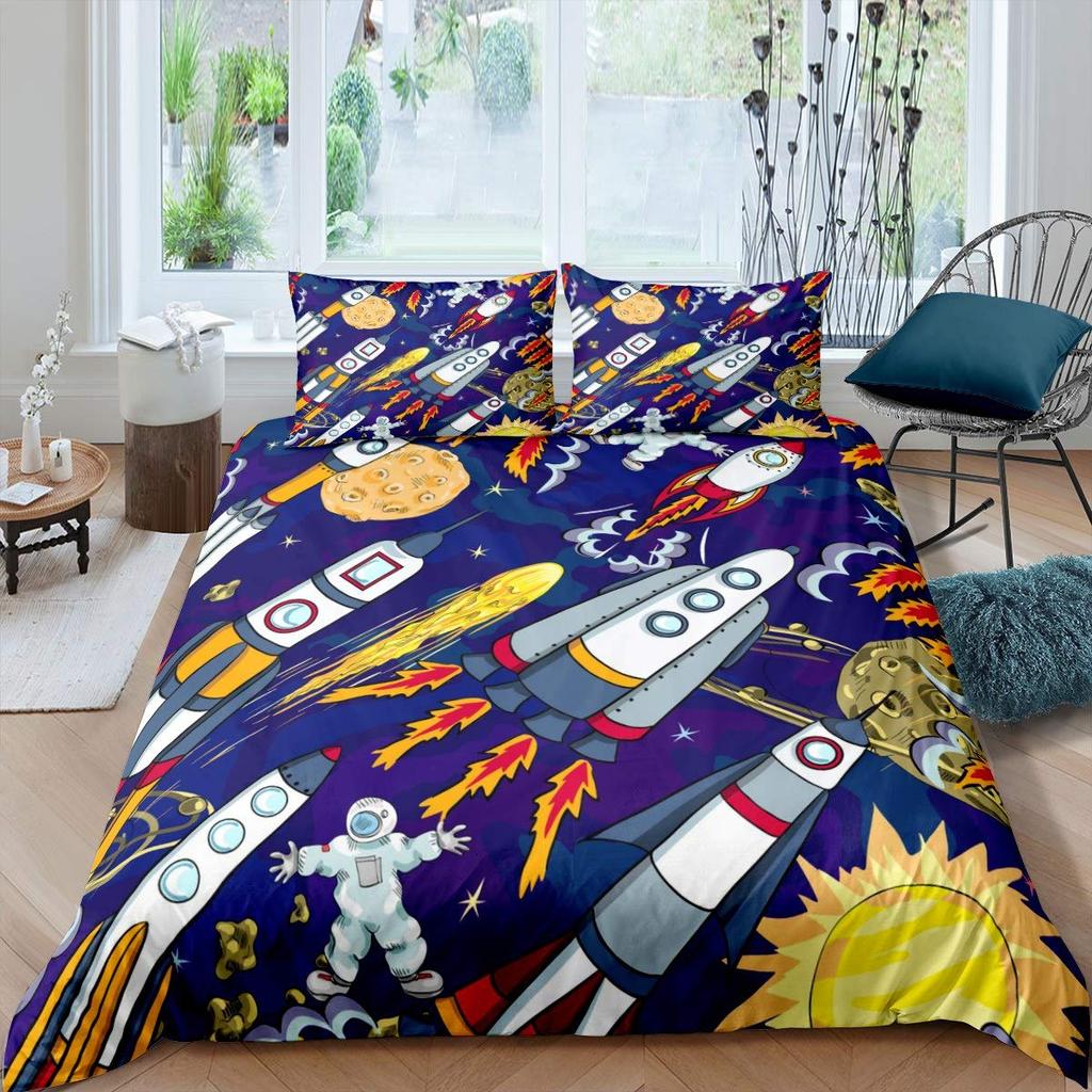 Astronaut Soft Duvet Cover Set Quen Sized Dimensions, Outer Space Beding Set 3pcs for Children Kids Young Girls Adult Peoples,Warm Comforter Cover
