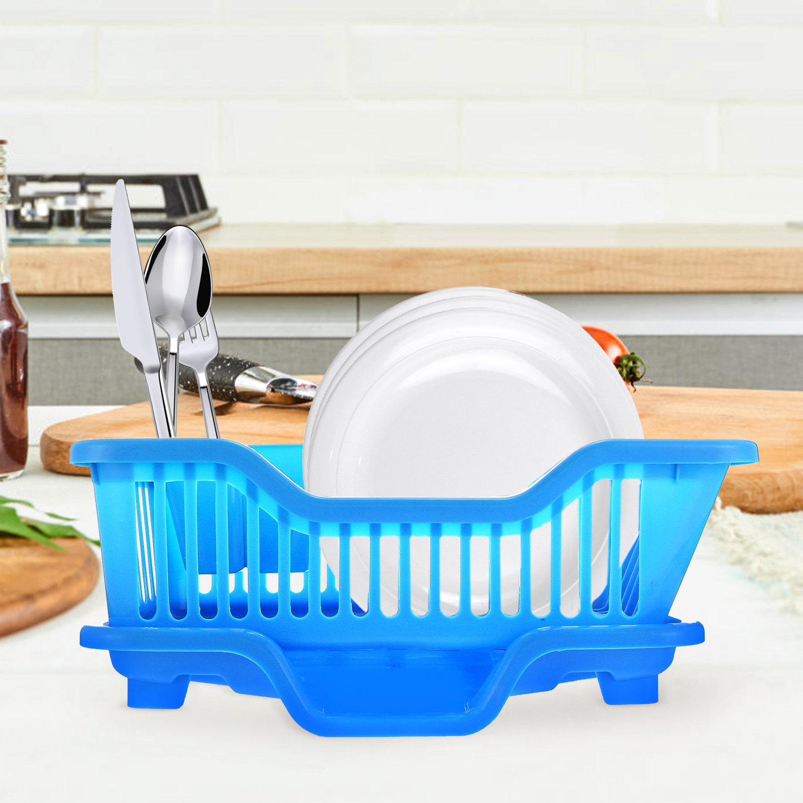 1 Set Household Dish Draining Basket ABS Plastic Kitchen Storage Rack for Plates Bowls Spoons Large Capacity Easy Clean rosa