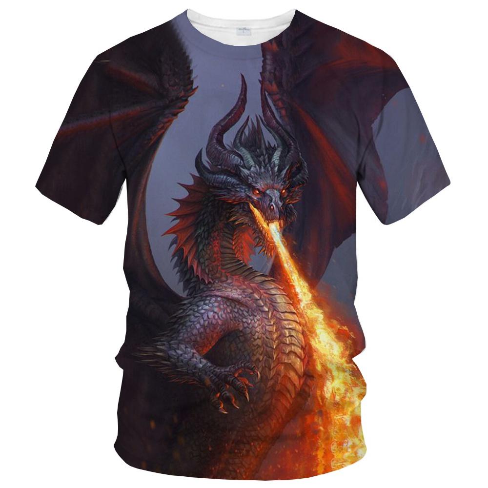 Summer fashion trend fun 3D printed dragon print pattern creative casual soft and comfortable short sleeved T-shirt