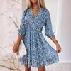 European and American New Temperament Waist and Thin Medium and Long Dress Bohemian Printing Short-sleeved Floral Dress