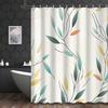 1pc Modern Leaf Print Shower Curtain, Polyester Fabric, Machine Washable, Suitable for Bathroom Decoration