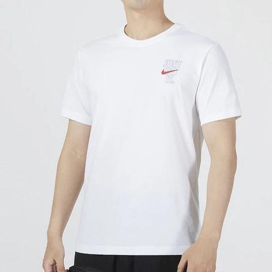 Nike Men's White Casual Letter Print Crew Neck T-Shirt DX0322-100