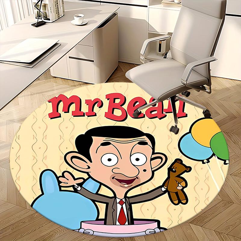 Mr Bean, Chair Mat Round Rug Office Carpet, Machine Washable, Non Slip, Suitable for Living Rooms, Bedrooms