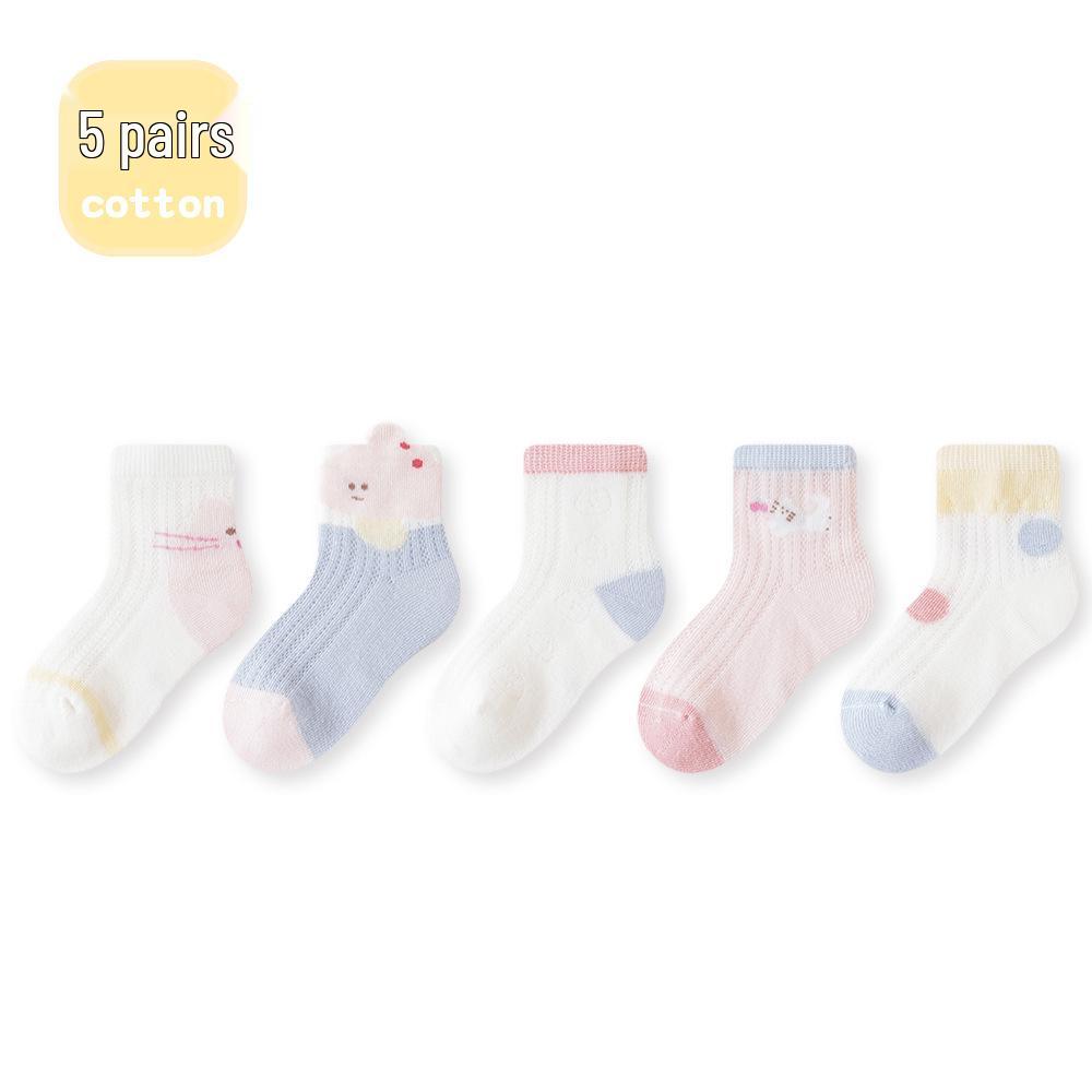 Seamless Cotton Baby Socks: Spring/Summer Mesh with Cartoon Bear Design, Antibacterial for Children