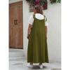 Plus Size Solid Tie Shoulder Overalls Dress For Women  Summer Casual Loose Sleeveless Maxi Long Dresses with Pockets