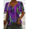 2025 Ethnic Women's T-Shirt Vintage Flower Graphics Fashion Short Sleeved V-Neck Regular