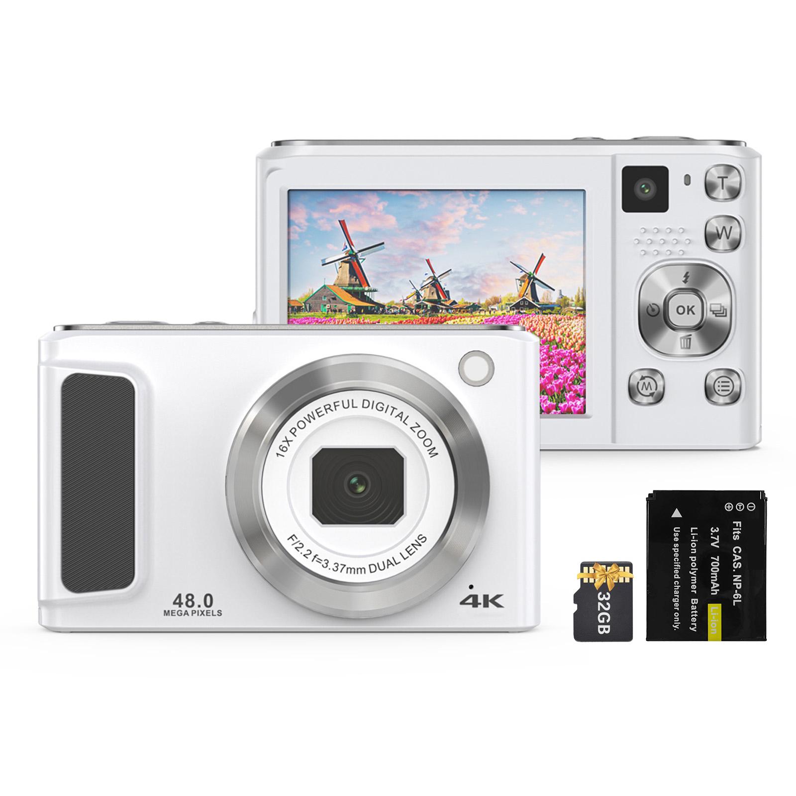 Honor Electronics 4K Digitale Camera Digitale Videocamera 48MP Dubbele Lens 2.8 Inch IPS Scherm Autofocus 16X Digitaal with 1 Battery wit