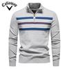 Callaway 2025 Autumn/Winter Embroidered New Large Men's Sweater Half Zipper Knitted Sweater Casual Striped Men's Top