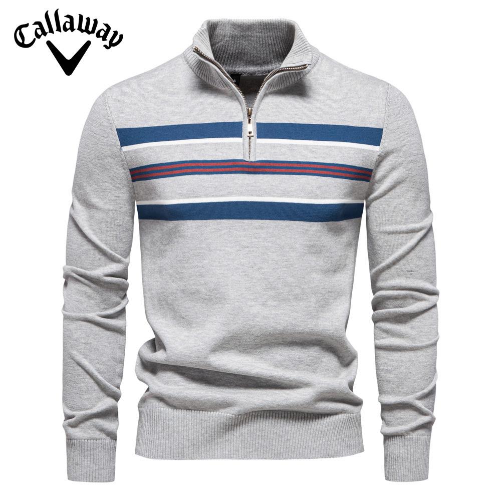 Callaway 2025 Autumn/Winter Embroidered New Large Men's Sweater Half Zipper Knitted Sweater Casual Striped Men's Top