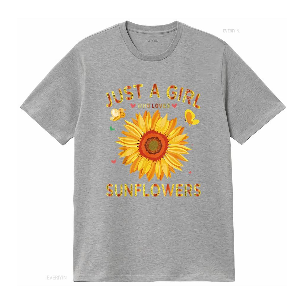 Fashion Sunflower T Shirt For Women Crewneck Just A Girl Who Loves Sunflowers Black vintage Washed Breathable Unisex