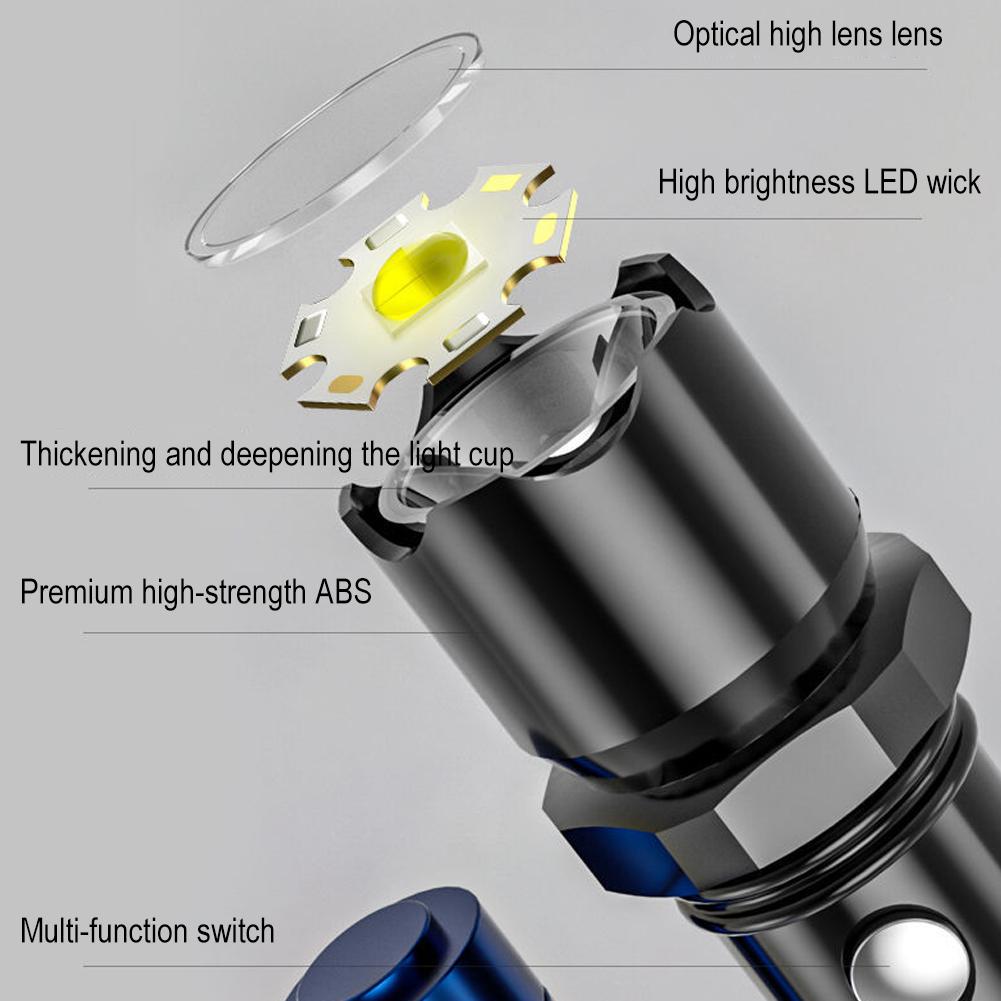 LED Tactical Flashlight USB Rechargeable Focusing Light Multifunctional Mode Portable Outdoor Camping Flashlight