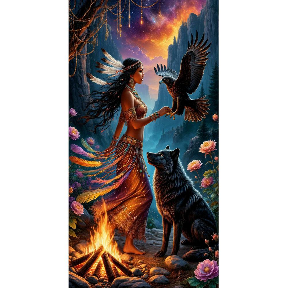 

Большой размер Мозаика Сделай сам Полные наборы для рисования бриллиантами Искусство Красивая девушка Волк и Орел Вышивка Крестом Стразы round 30x60cm белый