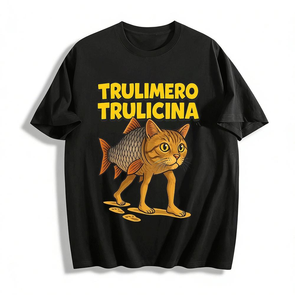 Funny Cat-Fish Hybrid Graphic Casual Tee Pure cotton T-shirt XXS