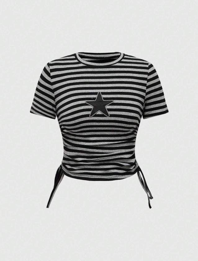 2026 Cross-border Sweet and Spicy Patchwork Punk T-shirt for Women - Irregular, Versatile Short-sleeved Top
