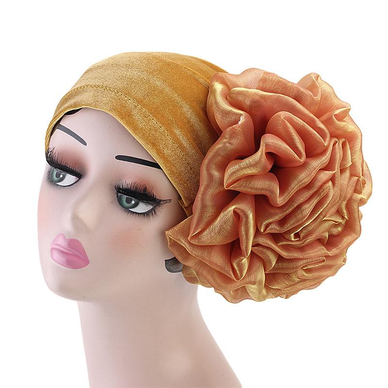Fashion Women Big Flower Hijab Bonnet Muslim Stretch Headscarf Islamic Head Wrap Turban Caps Ladies Hair Accessories Chemo Hat
