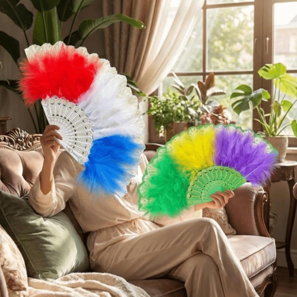 Plastikrahmen Feder Faltfächer Chinesischer Stil Spitze Fächer Tragbar Retro Handfächer Modenschau