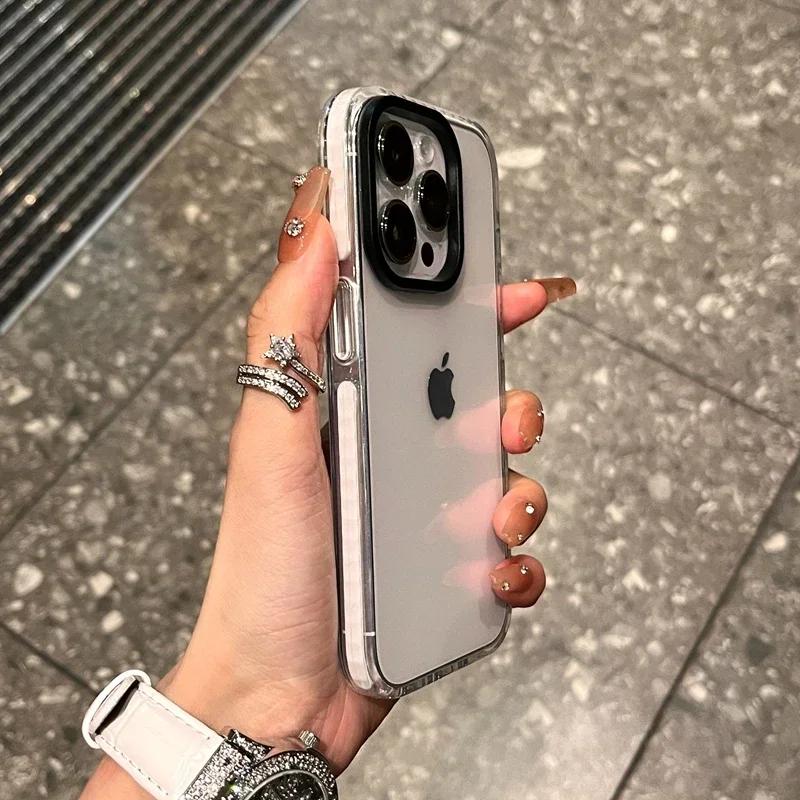 Luxury Transparent Airbag Phone Case For iPhone 17 16 15 14 13 12 11 Pro Max Plus 17 Air Contrasting Bumper Shockproof TPU Cover