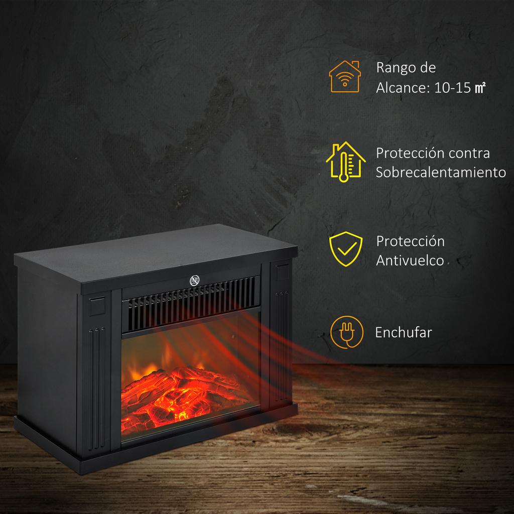 Electric Fireplace, 600/1200 W, Tabletop, Flame Effect, 10-15 m², 34 x 17 x 25 cm, Black