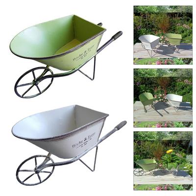 Classical Iron Art Single Wheel Cart for Garden Decors Metal Wheelbarrow Small Planter Flower Pots Plant Container Gift