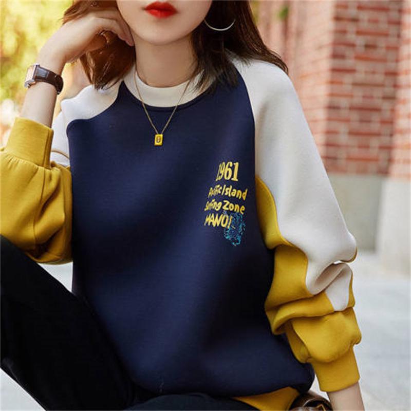 Women's Trendy 2023 Cotton Hoodie: Loose, Versatile, Patchwork, Color Block, Hoodless Top for Spring/Autumn