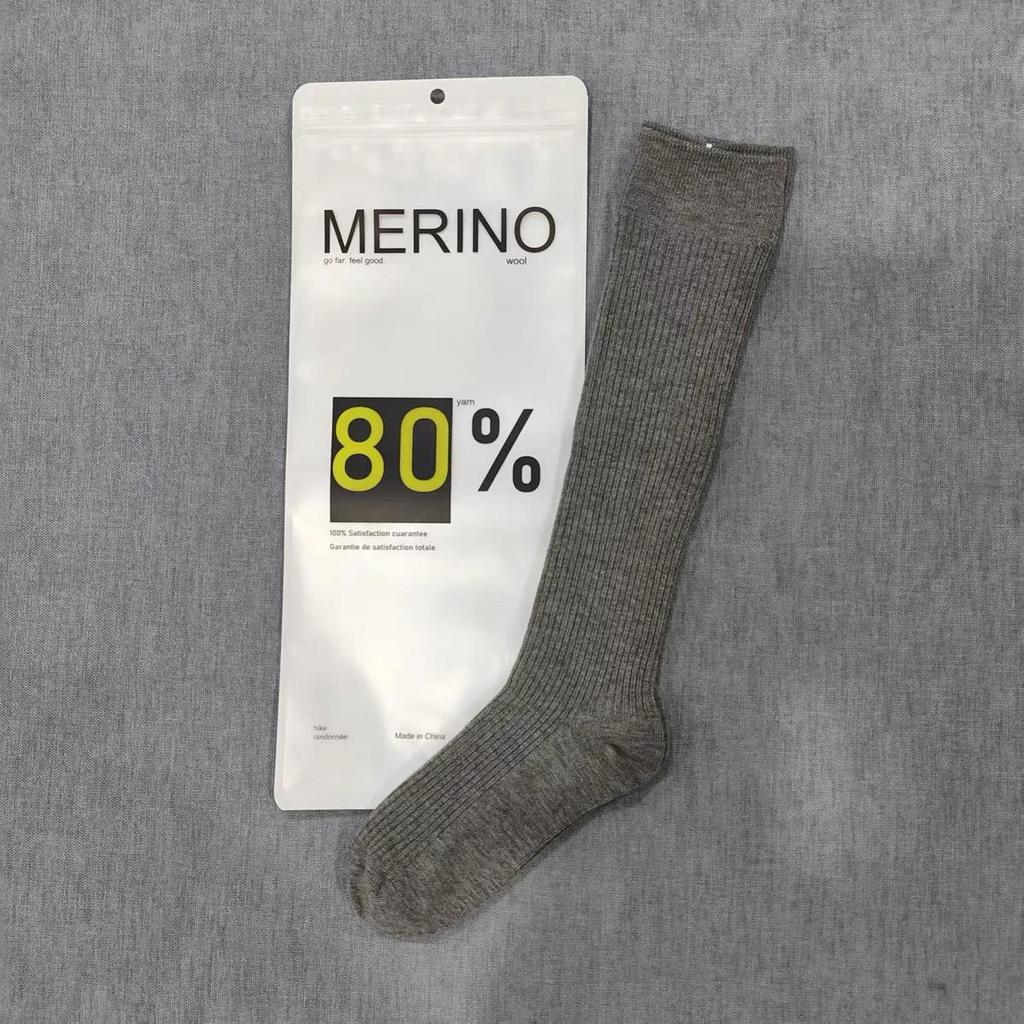 Women's 80% Merino Wool Knee-High Socks, Double-Needle College Style, Slouchy, Warm for Autumn/Winter, Solid Color.